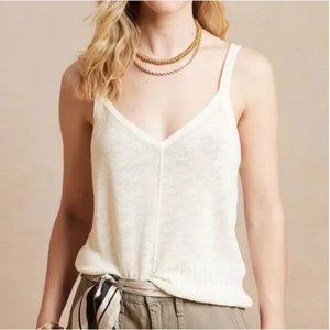 NWT Banana Republic V Neck Ramie Rayon Cropped Sweater Tank - Color Ivory, Sz PL